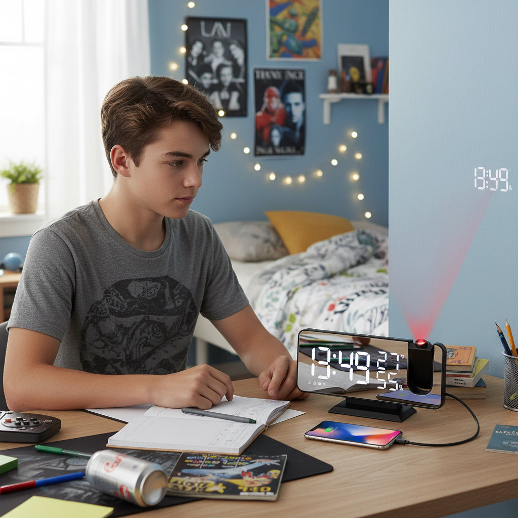 LED Projection Digital Alarm Clock Phone Charger