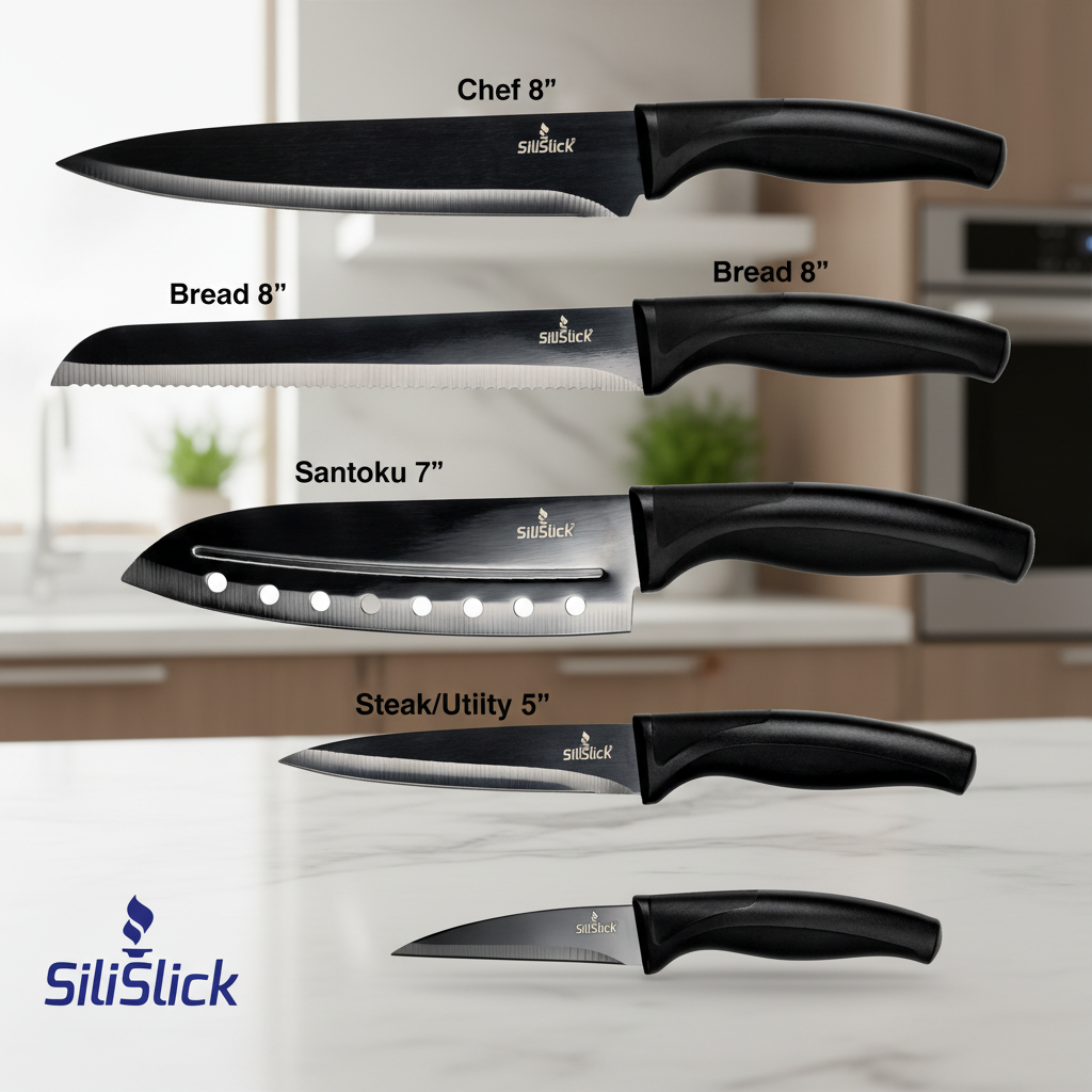 Kitchen Knife Set Kit | Black Magnetic Rack & Sharpener