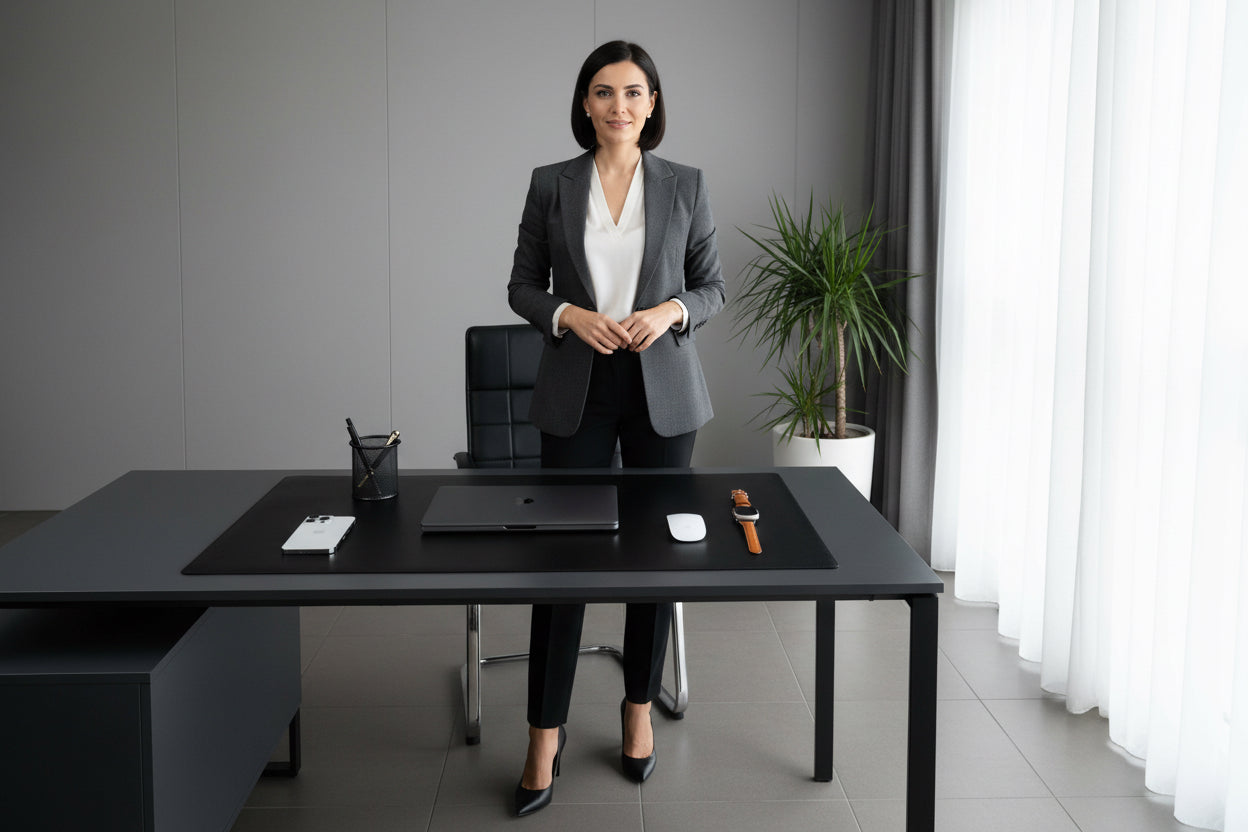 Jersey Black Leather Desk Pad for Office and Home